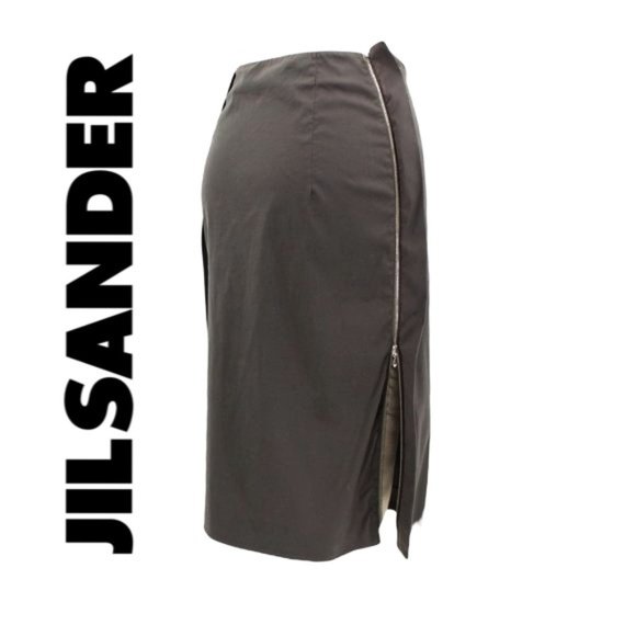 Jil Sander Dresses & Skirts - Jil Sander Skirt Full Side Back Zipper Straight Knee Gray Smooth Cotton Stretch